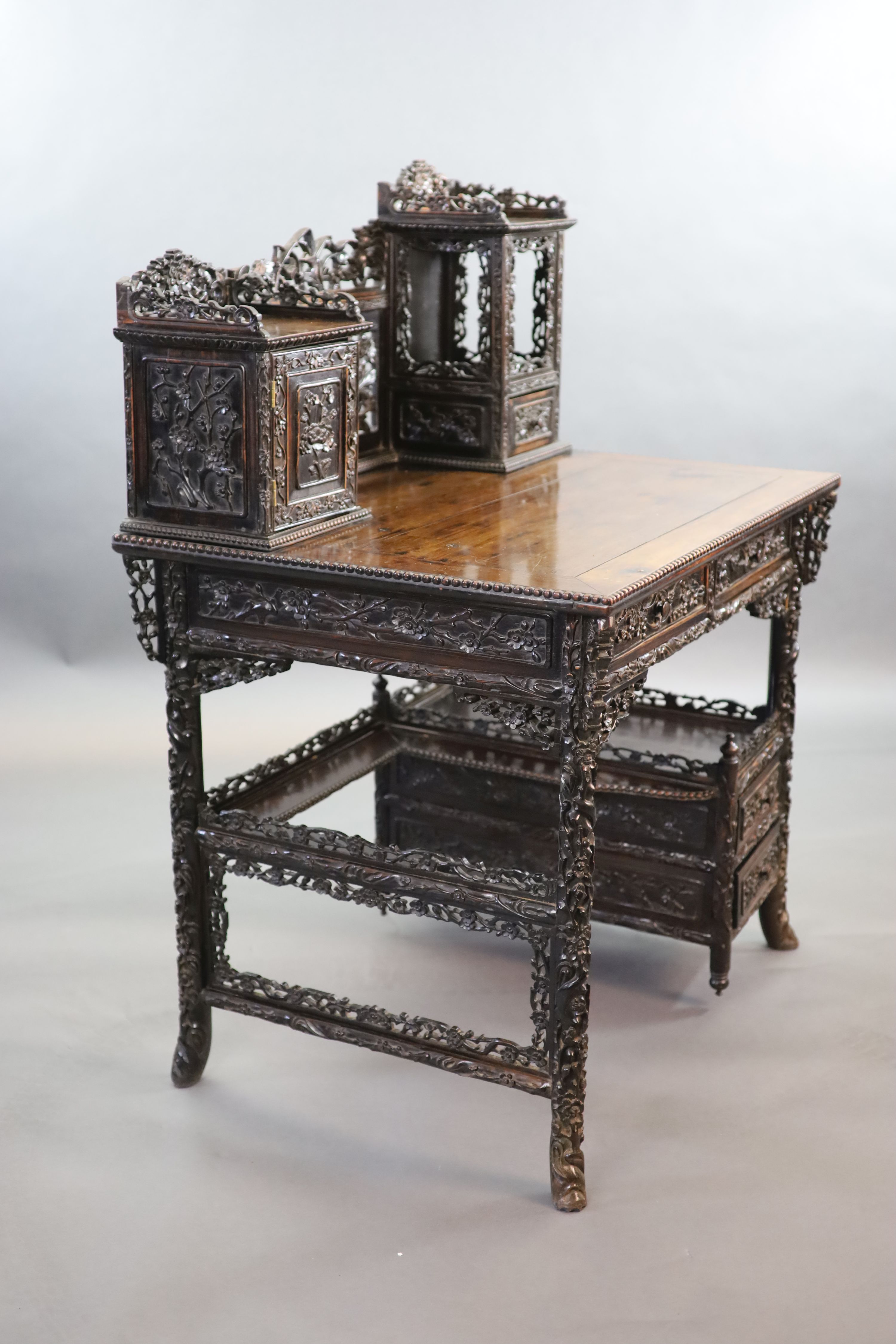 A late 19th century Chinese hongmu desk, W.94cm D.71cm H.128cm